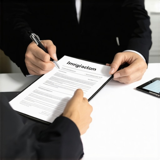 Lawyer providing immigration legal advice with digital tools and documents