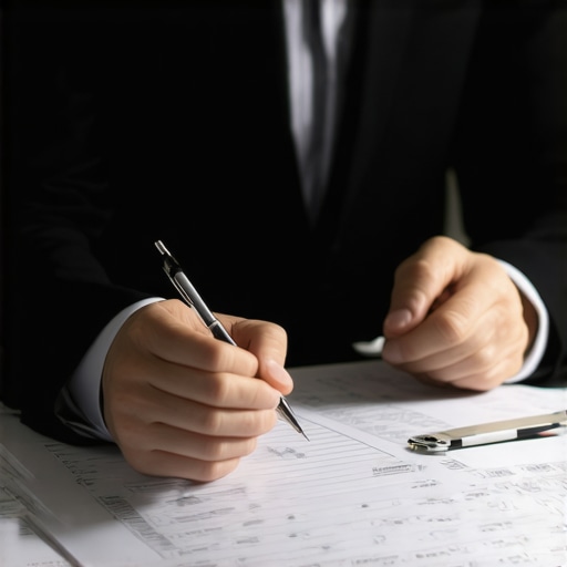 Immigration lawyer analyzing documents with client in office