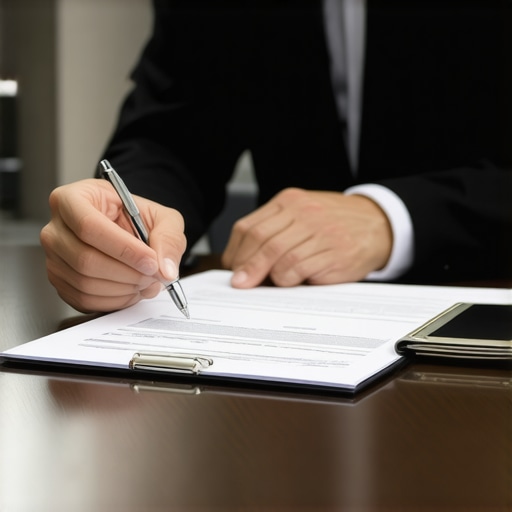 Abogado de inmigración revisando documentos con un cliente en oficina