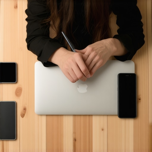 Herramientas digitales para procesos migratorios Persona organizando documentos de inmigración usando aplicaciones y dispositivos digitales