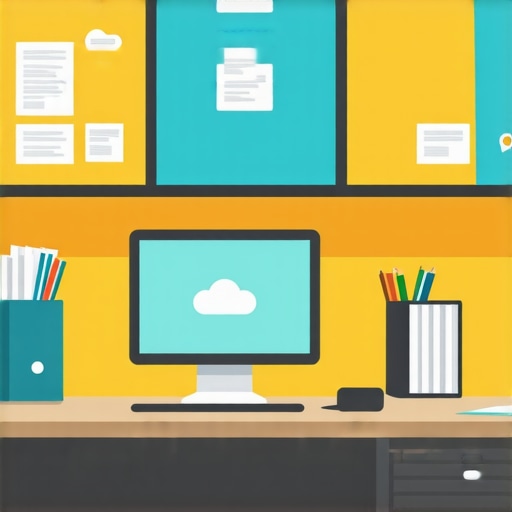 A modern digital workspace showing organized folders, cloud storage icons, and legal documents for immigration management