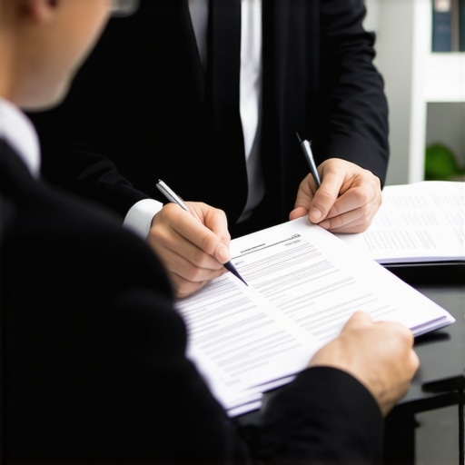 Abogado de inmigración revisando documentación legal con cliente en oficina moderna