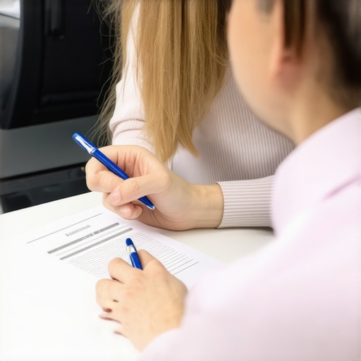 Consultoría legal antes de la cita biométrica Lawyer explaining immigration documents to client during consultation.