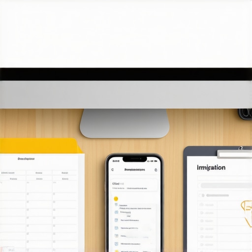 Gestión eficiente de procesos migratorios con tecnología moderna Espacio de trabajo digital con documentos organizados y aplicaciones de gestión migratoria