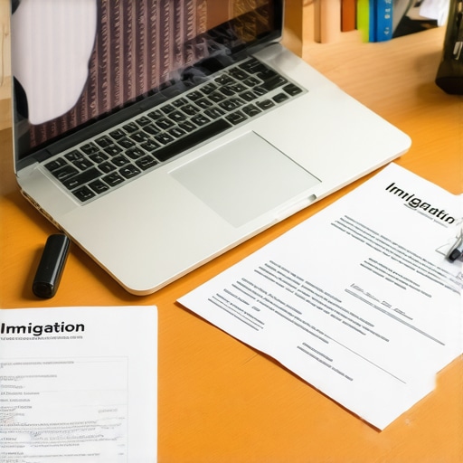 Espacio de trabajo con documentos y tecnología para procesos migratorios