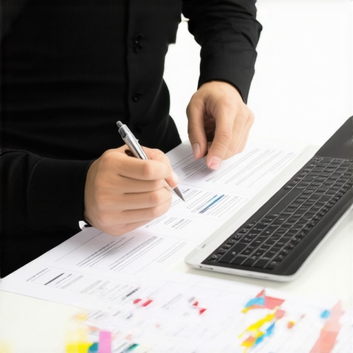 Una persona organizando documentos legales y planificando estrategias migratorias usando una tablet y laptop.