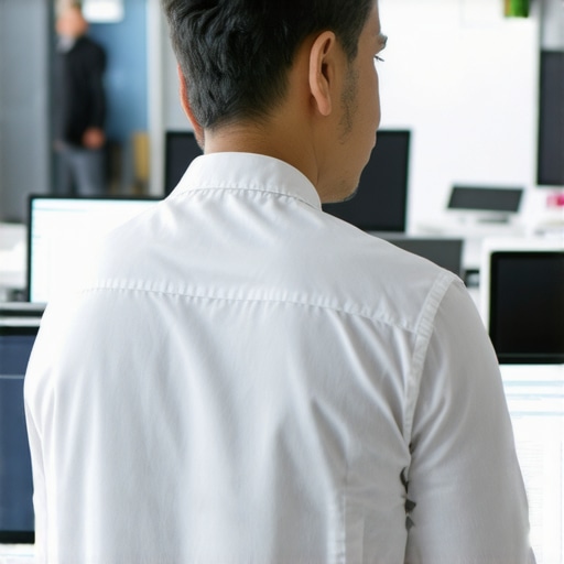 Abogado de inmigración utilizando laptop, software de gestión y dispositivos tecnológicos en oficina moderna.