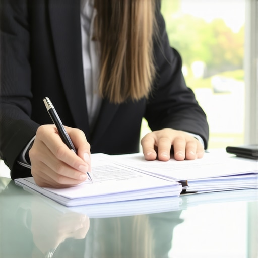 Immigration lawyer helping a client with legal documents in office