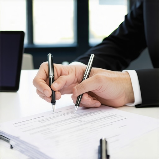 Revisión de contrato entre cliente y abogado Cliente y abogado revisando un contrato en una oficina moderna