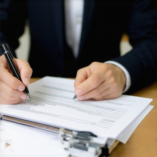 Immigration lawyer advising a client in an office with legal documents