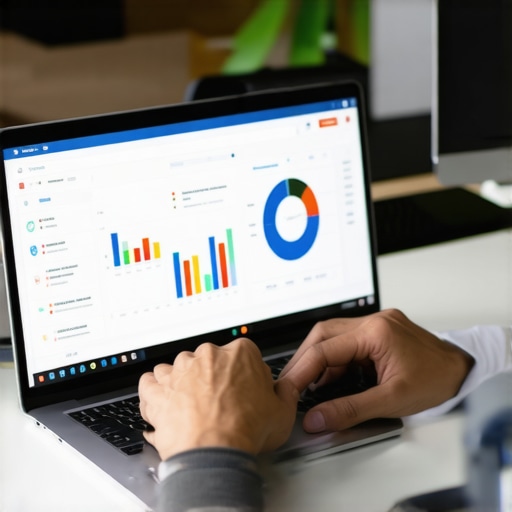 Persona trabajando con softwares de gestión migratoria en un ambiente de oficina moderno