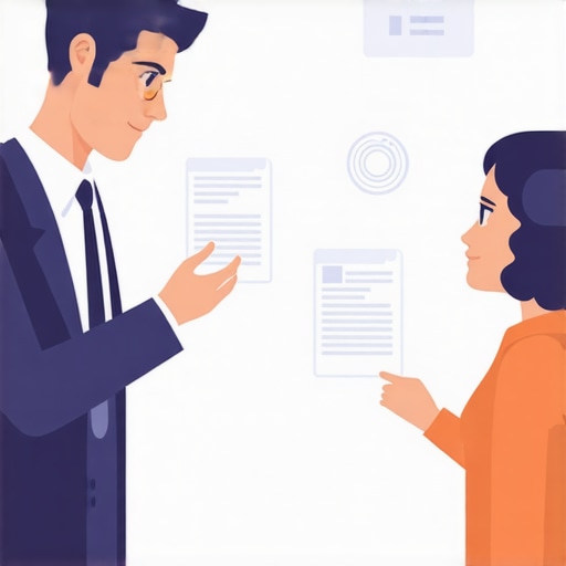 Abogado y cliente analizando tecnología de IA en proceso migratorio.