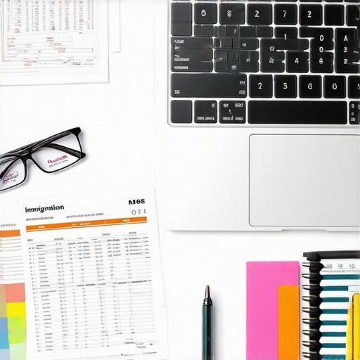 Pantalla de computadora mostrando organización digital de documentos y calendario de citas migratorias.