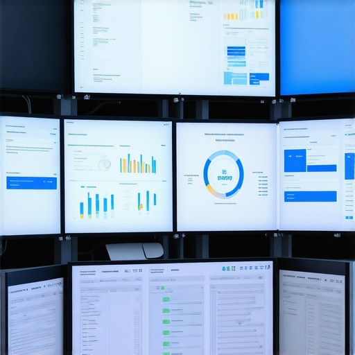 Oficina moderna con pantallas que muestran herramientas legales y de inmigración para destacar el uso de tecnología en asesoría