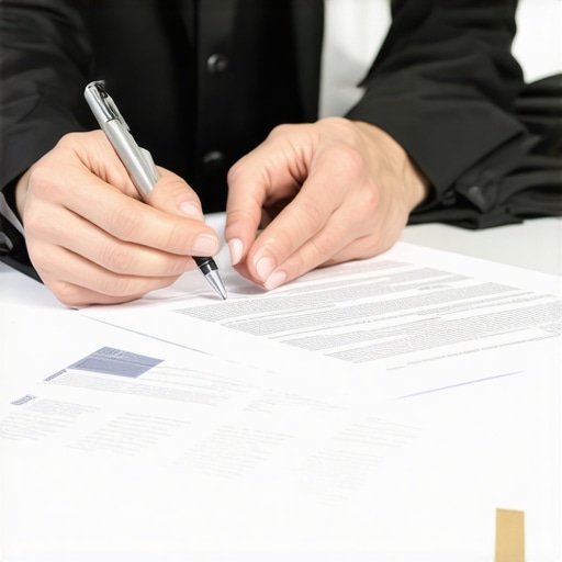 Persona revisando contrato legal con abogado en una oficina