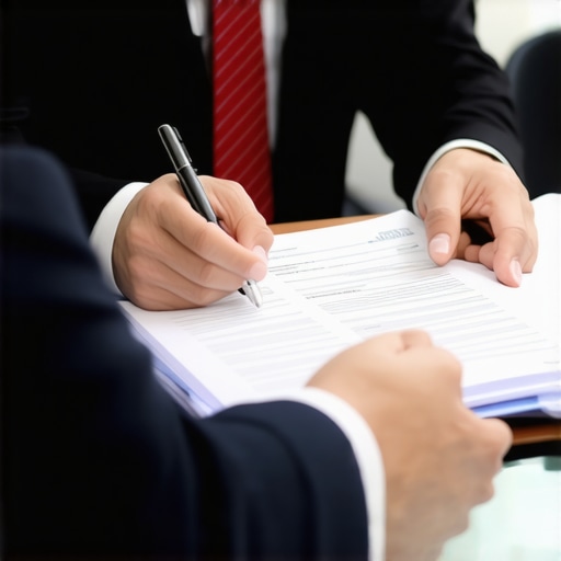 Immigration lawyer analyzing documents with a client