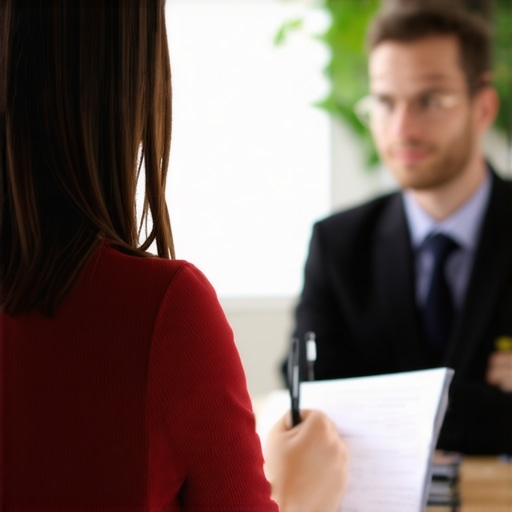 Immigration lawyer discussing legal options with client in office