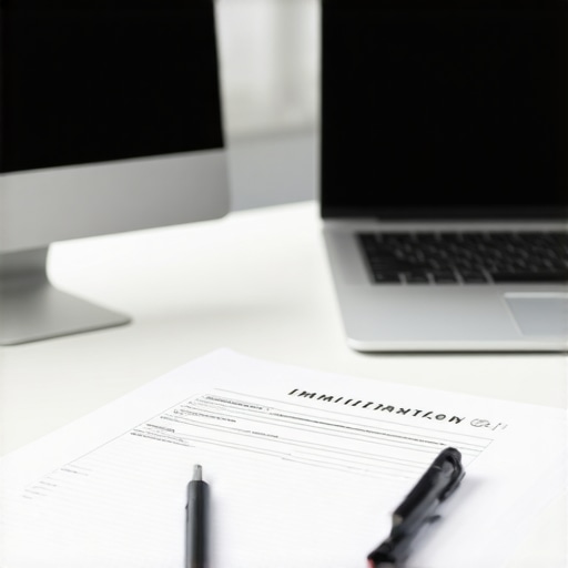 Espacio de trabajo moderno con documentos legales y tecnología