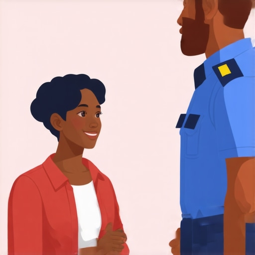 An immigrant confidently discussing with an immigration officer, showcasing trust and honesty.