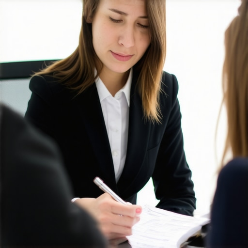 Lawyer providing immigration legal advice to client in office