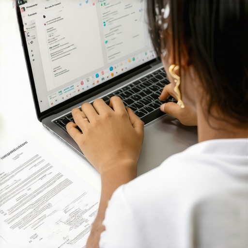 Persona gestionando documentos digitales en su laptop para inmigración.