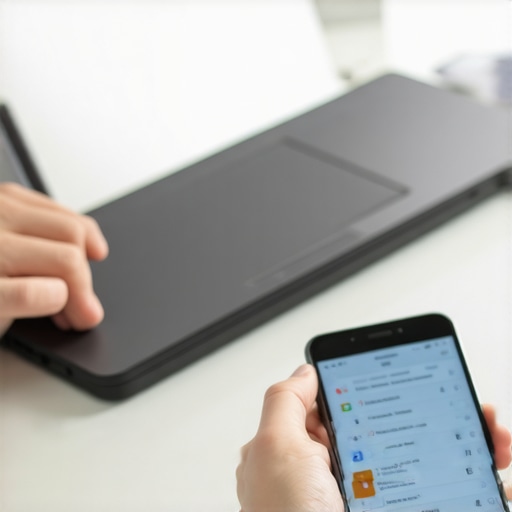 Persona gestionando documentos y casos migratorios con laptop y smartphone.