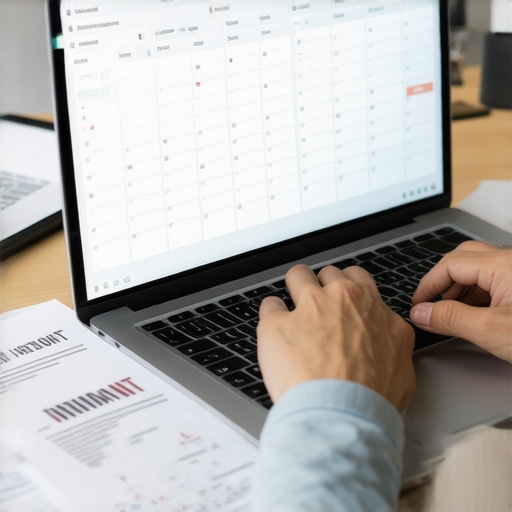 Person planning their immigration steps with a laptop, documents, and digital calendar in a clean workspace