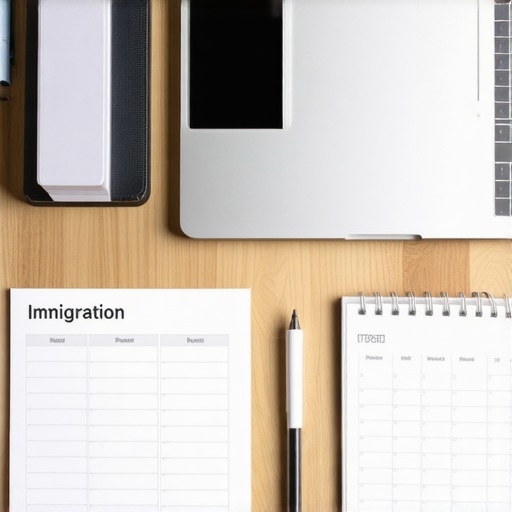 Laptop and organized digital documents for managing immigration process