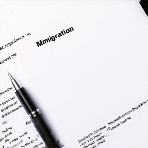 Close-up of a neatly arranged folder with important immigration documents and a pen ready for notes.