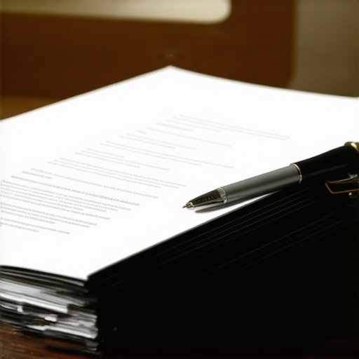 Legal documents, pen, and a folder organized on a desk