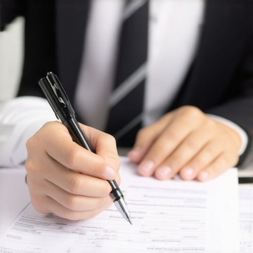 Immigration lawyer analyzing documents together with client in office.