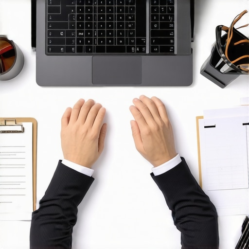 An immigration lawyer working with digital case management tools in a modern office