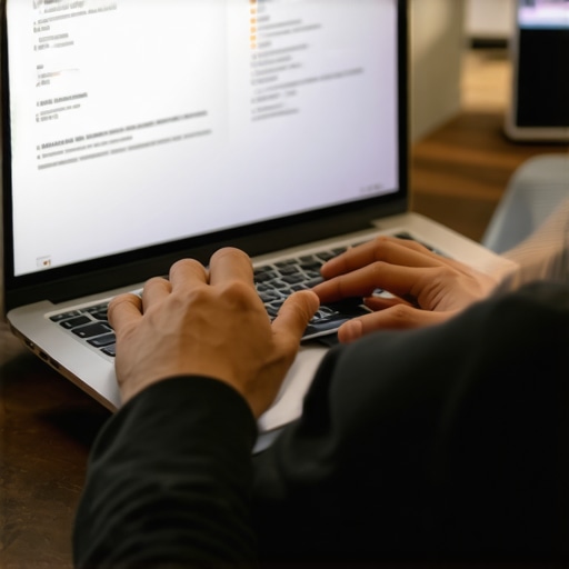Person organizing immigration documents on laptop with mobile phone