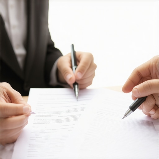 Lawyer reviewing immigration papers with client during consultation.