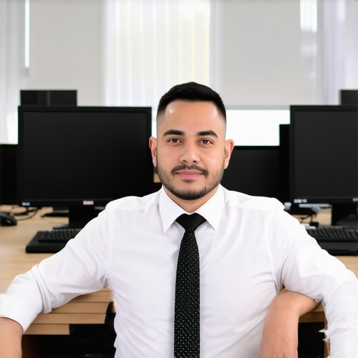Abogado de inmigración revisando documentos digitales en su oficina moderna
