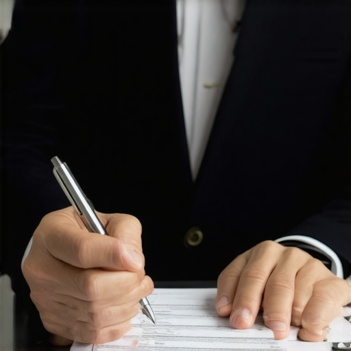 Immigration lawyer discussing documents with client in office