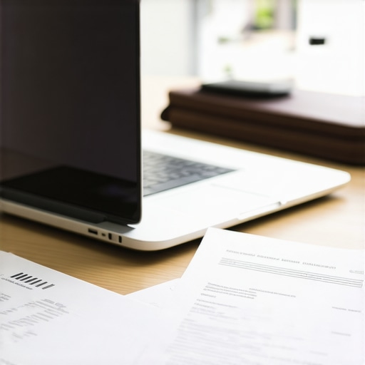 Herramientas tecnológicas para abogados migratorios Mesa de trabajo con computadora portátil, archivos digitales y documentos legales que muestran tecnología moderna en la abogacía migratoria.