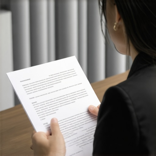 Immigration lawyer reviewing documents with a client in an office.