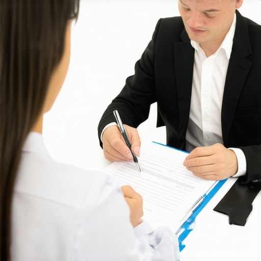 Lawyer and immigrant discussing documents in office