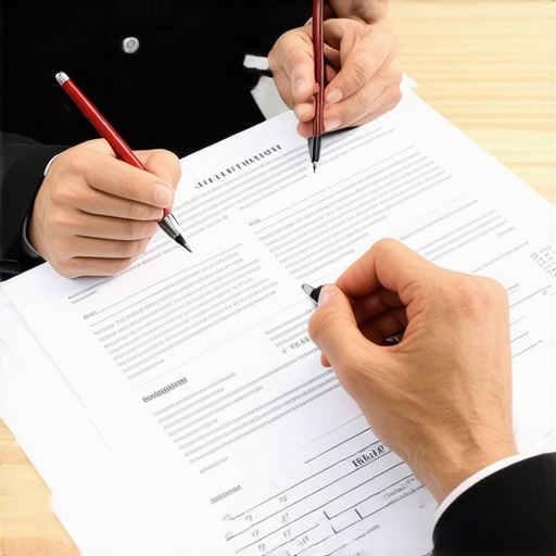 Immigration lawyer giving advice to client with documents.
