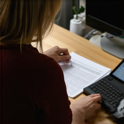 Persona organizando documentos migratorios en una oficina moderna