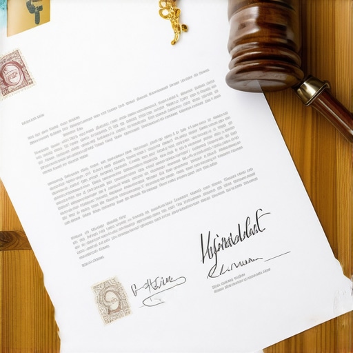 Legal documents with stamps and signatures on a desk