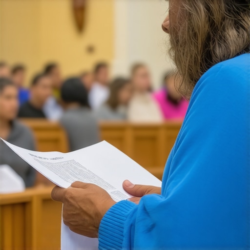 Volunteer reviewing participation records and testimonies in church