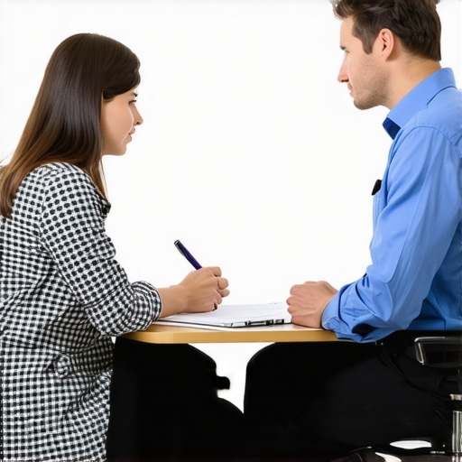 Person practicing interview questions with a lawyer