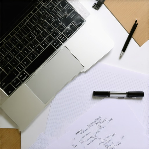 A workspace featuring a laptop, organized documents, and digital management tools for immigration law practice
