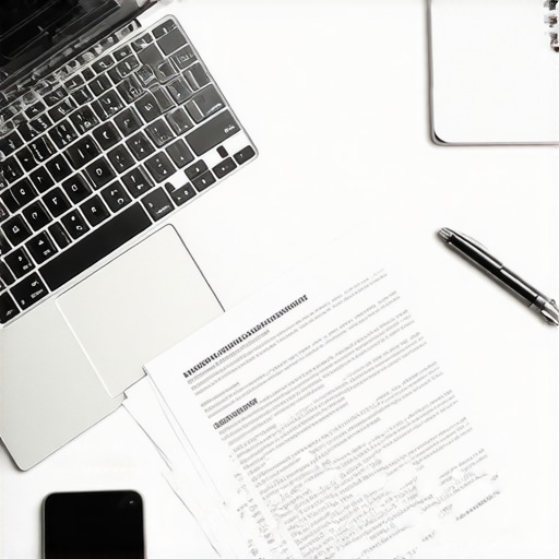 Desk with laptop, smartphone, and organized documents for immigration management.