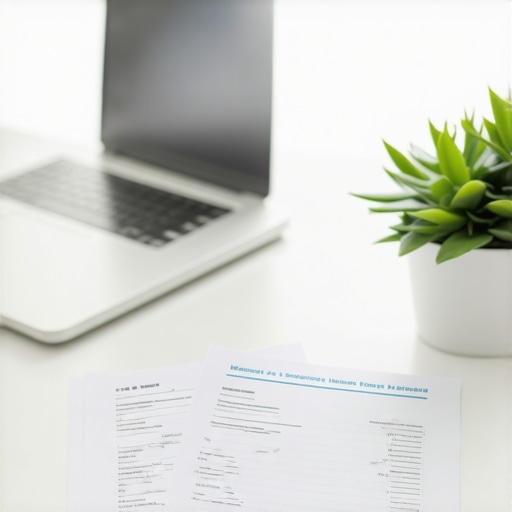 A workspace featuring a laptop, organized immigration documents, and digital management tools, representing efficient case management.