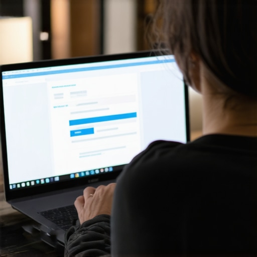 Persona usando computadora para actualizar su dirección en el portal de USCIS