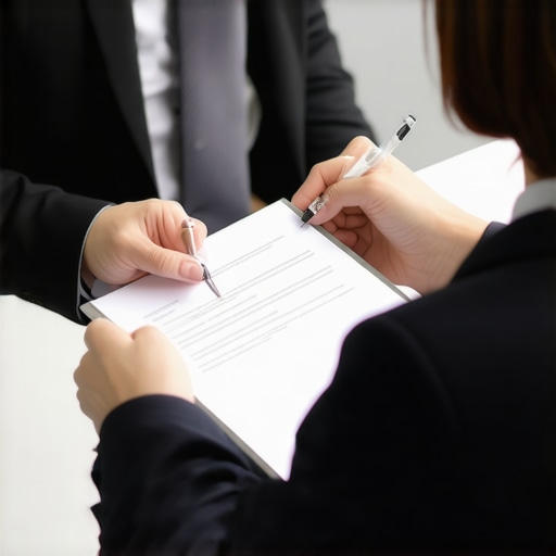Individual organizing documents and testimonials in an immigration lawyer's office.