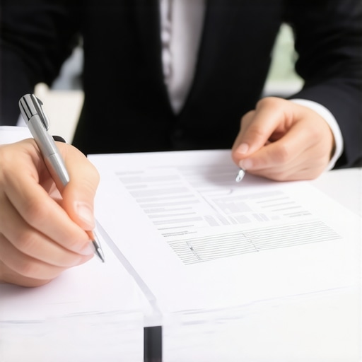 Immigration lawyer examining documents with a client in office.